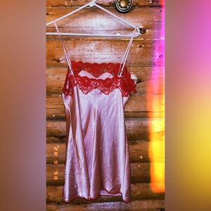 Silk Nightgown with Red Lace Trim